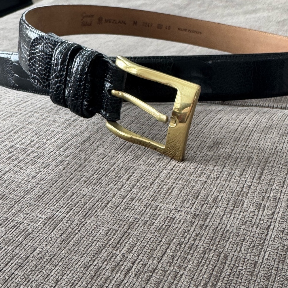 🔥 Mezlan Mens Genuine Ostrich Black Dress Belt A07257. Size 40